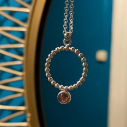 Silver necklace with strawberry quartz